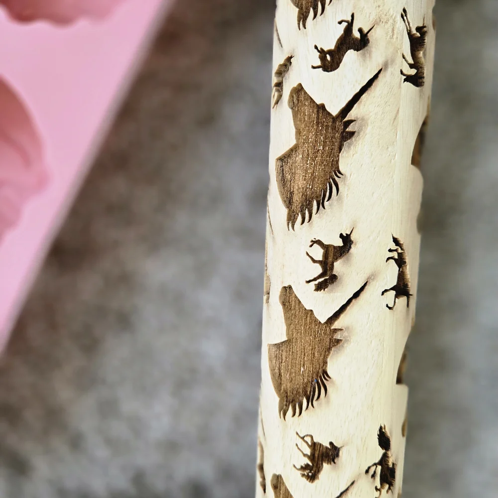 Unicorn Pink Silicone Mold and Engraved Rolling Pin/Baking Set